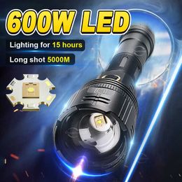 Flashlights Torches 9990000LM 600W Rechargeable Flashlight with USB Charging Powerful Flashlight 5000m High Power LED Flashlights Tactical Lanterns 0109