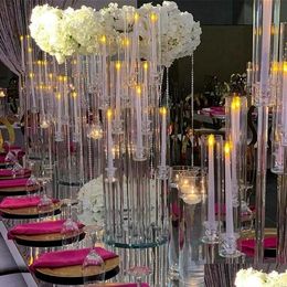 Party Decoration Wholesale 10 Arms Long Stemmed Modern Clear Acrylic Tube Hurricane Crystal Candle Holders Wedding Table Centerpiece Dhpp7