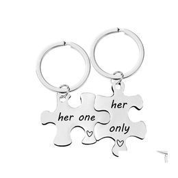Party Favour 18 Styles Stainless Steel Puzzle Couple Pendant Metal Keychain Jewellery Valentines Day Gift Lovers Keychains Drop Deliver Dhaif