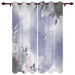 Curtain Purple Marble Abstract Flower Window Curtains For Living Room Kitchen Valances Fashion Bedroom