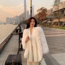 Women's Fur 2023 Autumn Winter Luxury Real Knitted Shawl Wraps Cape Hoody Poncho Ladies Elegant Natural Coats