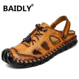 Sandals Summer Men Leisure Beach Shoes High Quality Genuine Leather Closed Toe Men's Slippers Big Size