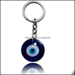 Key Rings 10Pcs/Lot Vintage Sier Turkish Teardrop Blue Glass Evil Eye Charm Keychain Gifts Fit Chains Accessories Jewelry A29 1161 Q Otcqp