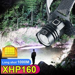 Flashlights Torches XHP160 Powerful Headlamp 1000000lumens Headlight Waterproof Head Lamp 18650 Rechargeable Head Flashlight Fishing Camping Lantern 0109