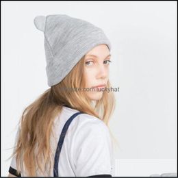 Beanie/Skull Caps Lovely Warm Winter Casual Sklies Beanies Hat Fashion Design Wool Cap Gray White Cute Cat Ears Knitted Hats 2022010 Otauy