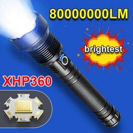 Flashlights Torches 80000000lumen High Power Led Flashlights XHP360 Rechargeable Led Torch Powerful Tactical Flashlight Work Camp Emergency Light 0109