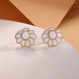 Backs Earrings Fashion Korean Style Enamel Flower Shape Clip On Without Piercing For Girls Party Cute Lovely No Hole Ear Clips Jewelry