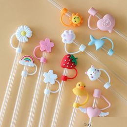 Drinking Straws Creative Sile St Tips Er Reusable Dust Cap Splash Proof Plugs Lids Antidust Tip Sunflower Cherry Blossom Rainbow Cat Dhjlt