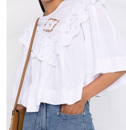 Women's Blouses Women Blouse 2023 Autumn Hollow Embroidery Ruffled Loose Stitching All-linen