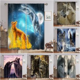Curtain Two Wolves 3D Digital Printing Bedroom Living Room Window Curtains 2 Panels