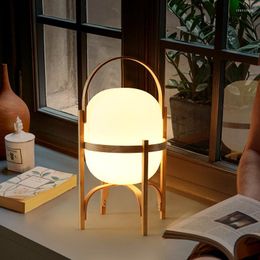 Table Lamps Japanese LED Natural Wood Glass Lamp Bedroom Bedside Standing Light Tabletop Lighting For Living Room Study