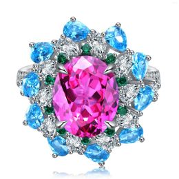 Cluster Rings Zhanhao 5.30ct Romantic Wholesale S925 Sterling Silver Lab Grown Pink Ruby Sapphire Gemstones Oval Shape Ring Jewellery