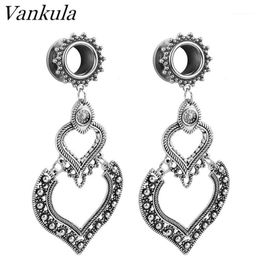 Body Jewellery Other Vankula 2pcs Double Heart Dangle Ear Plug Expander Tunnel Plugs Stainless Gauges Stretchers Pendant Piercing Jewelry1