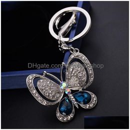 Key Rings Luxury Butterfly Keychains Crystal Rhinestone Bag Charms Animal Pendant Keyrings Holder Accessories Fashion Women Car Chai Dhtyo