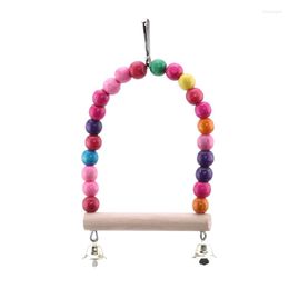 Other Bird Supplies Natural Wood Parrot Swing Toy Squid Hanging Cage With Coloured Beads Bells