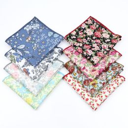 Bow Ties Colourful Floral Mens Pocket Square Novelty Thin Print Flower 25cm Width Hankie Casual Wedding Party Porm Handkerchief Accessory