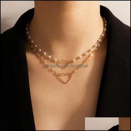 Pendant Necklaces Exquisite Design Link Chain Pearl Heart Double Layer Necklace For Girlfriend Drop Delivery Jewellery Pendants Ot1Tu