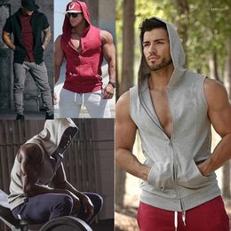 Men's Tank Tops 2023 Casual Hoodie Sweatshirts Summer Sleeveless Slim Fit Zip-up Pockets Male Fashion Muscle Sports Vest