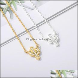 Pendant Necklaces Shiny 18K Real Gold Plated Cz Cactus Necklace Stainless Steel Fl Diamond Prickly Pear Drop Delivery Jewellery Pendant Otz8U
