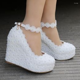 Dress Shoes Wedges Women Pumps Ladies Fashion Sweet Lace Wedding Bride Platform Heels Party Dance Bridal Loafers Woman Footwear