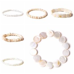 Strand Beaded Strands Men Bracelets Natural White Yellow Mother Of Pearls Vintage Jewellery Irregular Shape Shell Beads Bangle Women For Party