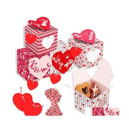 Other Festive Party Supplies 12Pcs /Set Valentines Day Hug Kiss Me Pink Cookie Gift Box Threensional Cartoon Couple Gifts Drop Del Dhslb