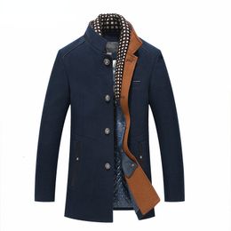 Men's Wool Blends Mandarin Collar Cashmere Coats Winter Long Trench Coat Men Slim Fit 230107