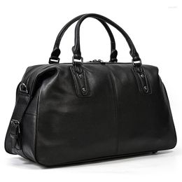 Duffel Bags POOLOOS Design Leather Travel Bag Soft Cowskin Duffle Black Weekend Of Men Women Luggage 50 Cm