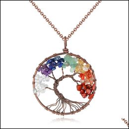 Pendant Necklaces Tree Of Life Natural Stone Amethyst Rose Crystal Necklace Gemstone Chakra Jewellery Drop Delivery Pendants Otr3B