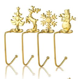 Christmas Decorations Gold Decoration Hook Snowflake Santa Elk Gift Fireplace Sock Metal Pendant Drop Delivery Home Garden Festive P Dhvsl