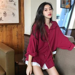 Women's Blouses Women's Shirts Ulzzang Japanese Kawaii Ladies Vintage Bat Sleeve Loose Lapel Shirt Female Korean Harajuku Cute Clothes