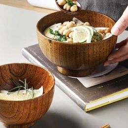 Bowls Solid Wood Soup Bowl Wooden Environmental Protection Anti-Fall Household Rice Jujube Handmade Japanese-Style Tableware