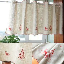 Curtain For Window Short Linen Red Elk Embroidered Christmas Decor Living Room Kitchen Door Cabinet Cover