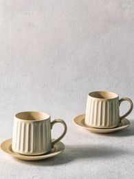 Cups Saucers INS Style North European Coffee Cup And Saucer Set Retro-japanese Simple Porcelain Hand-hung Ear Pull Flower