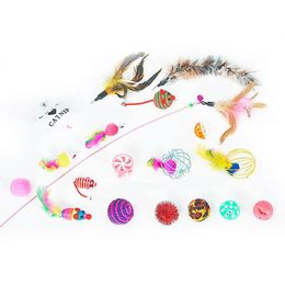 Cat Toys 20Pcs/Set Toy Fun Bell Ball Mice Shape Kitten Interactive Pet Wire Feather Supplies Super Value Combine