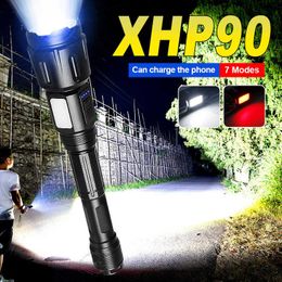 Flashlights Torches 250000 Lumen High Power LED Flashlights With Zoom XHP90 Camping Torch Light Powerful Tactical Flash Light Rechargeable Work Lamp 0109