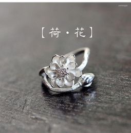 Wedding Rings Punk Vintage Lotus Flower For Women Men Simple Adjustable Open Finger Ring Party Gift Trend Jewellery 2023