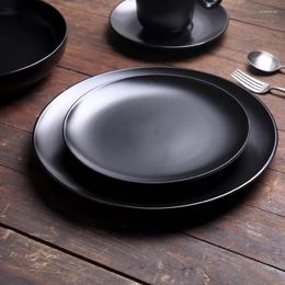 Plates Creative Solid Colour Ceramic Disc Asian Noodle Soup Plate Breakfast Milk Cup Black Western Restaurant Steak