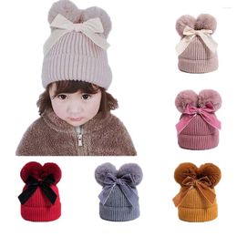 Hats Fashion Baby Winter Warm Knit Hat Infant Toddler Kid Crochet Fur Hairball Beanie Cap Girls Bow Cute 6 Months-3 Years