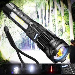 Flashlights Torches LED Highlight Flashlight 24w High Power Torch Outdoor Lighting Emergency Light Spotlight Illumination 1km Adjustable Focus 0109