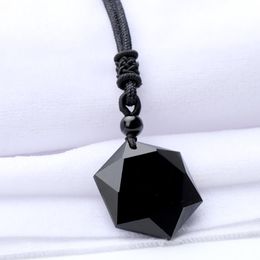 Pendant Necklaces Black Obsidian Hexagram Shape Stone For Women Men Cubic Sweater Necklace Amulets Talismans Jewellery