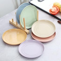 Plates Home For Dinnerware 5pcs Wheat Dinner Unbreakable Reusable Straw Lightweight Sturdy Set Kitchen