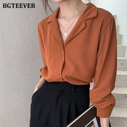 Women's Blouses BGTEEVER Elegant Notched Collar Women Shirts Long Sleeve Loose Office Wear Single-breasted Chiffon 2023 Summer