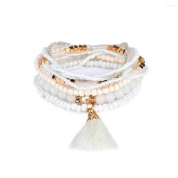 Charm Bracelets Lureme Bohemian Beads Pearl Tassel Multi Strand Textured Stackable Bracelet Set For Women Pulseiras Para As Mulheres