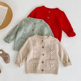 Jackets Baby Boys Girls Long Sleeve Pure Color Hollow Out Knitted Cardigan Coat Kids Sweaters 0-3Yrs Autumn