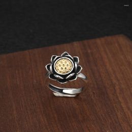 Cluster Rings 925 Sterling Silver Fashion Small Fresh Lotus Rotation Ring Female Jewellery Thai Open Adjustable Ethnic Style