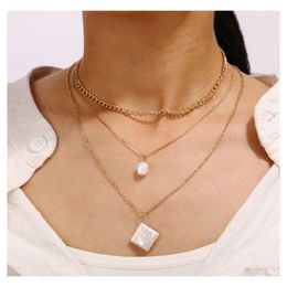 Pendant Necklaces Sweater Chains Bead String Clavicle Chain Choker Simation Pearl Threelayer Necklace For Women Drop Delivery Jewelr Otkcc