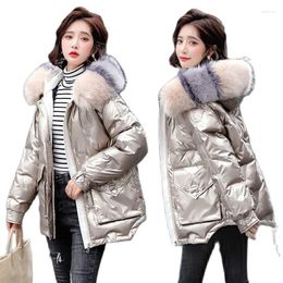 Women's Trench Coats 2023 Fur Collar Coat Short White Duck Down Loose Outwear Ladies Disposable Shiny Jacket Women Hooded Overcoat Female