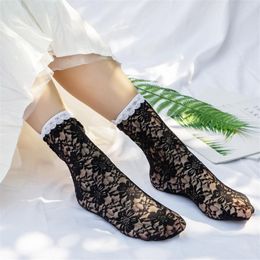 Women Socks Sexy Lace 1 Pair Retro Floral Soft Cute Short Women's Japanese Korean Breathable Thin Creative Casual Sock