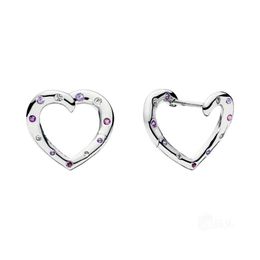 Colourful Stone Love Heart Hoop Earring for Pandora 925 Sterling Silver Wedding Jewellery For Women Girls Rose Gold Girlfriend Gift Earrings with Original Box